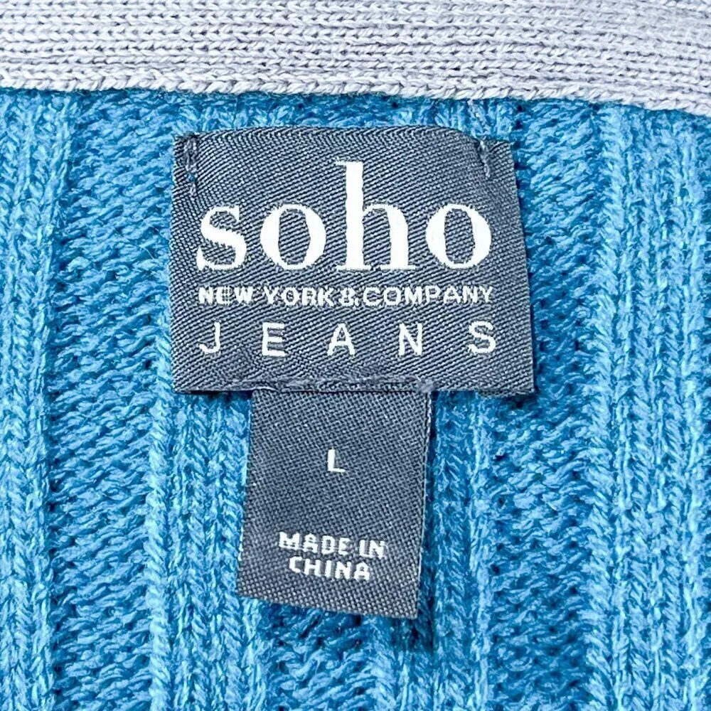 Women's New York & Company Sweater | Blue | Crew Neck | Large | Cable Knit - Picture 12 of 14